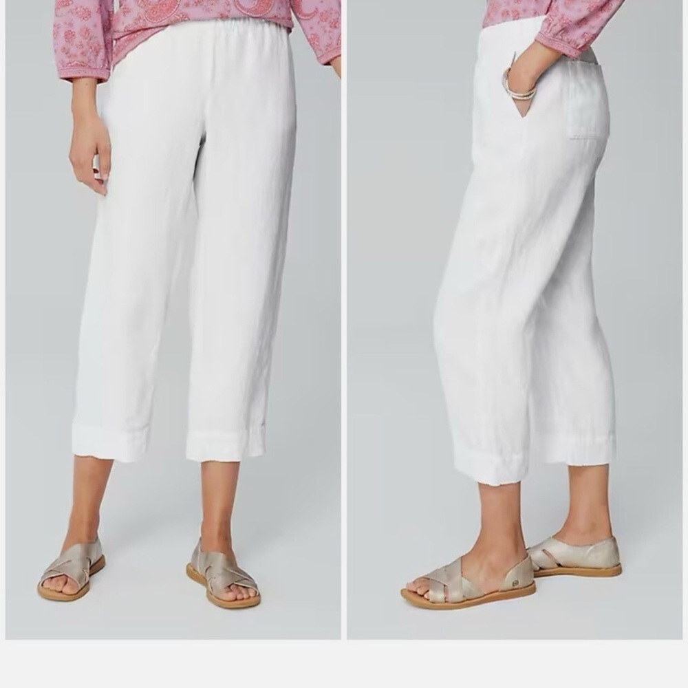 J. Jill Pure Linen Trapunto-Stitched White Pants
